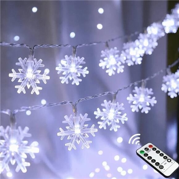 Christmas Snowflake String Lights, 20 FT 40 LED Battery Operated Fairy Lights - Picture 1 of 8
